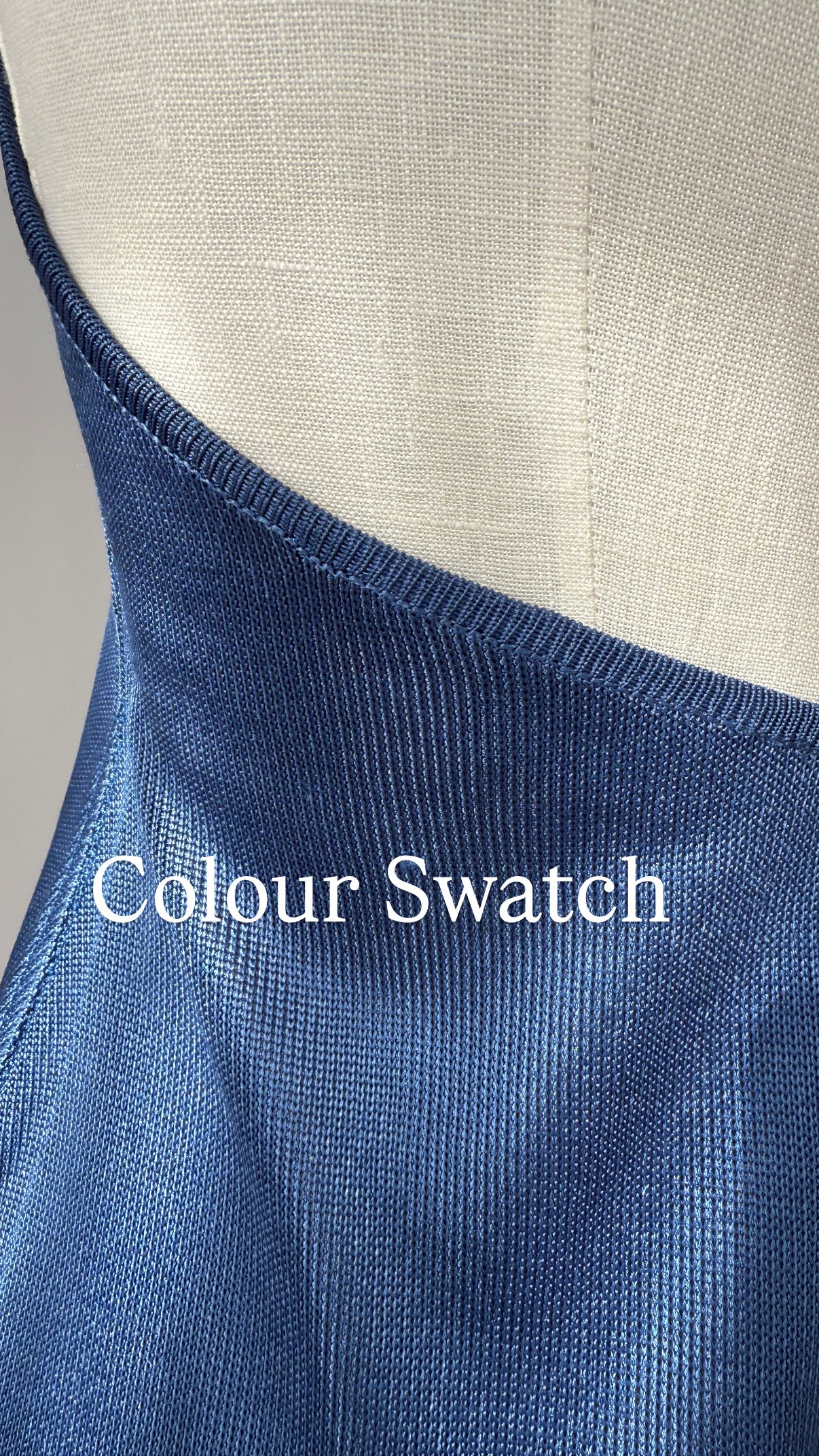 Azzedine Alaïa S/S 1986 Runway Blue Knit Halter Neck Bodycon Backless Dress in size M/L.