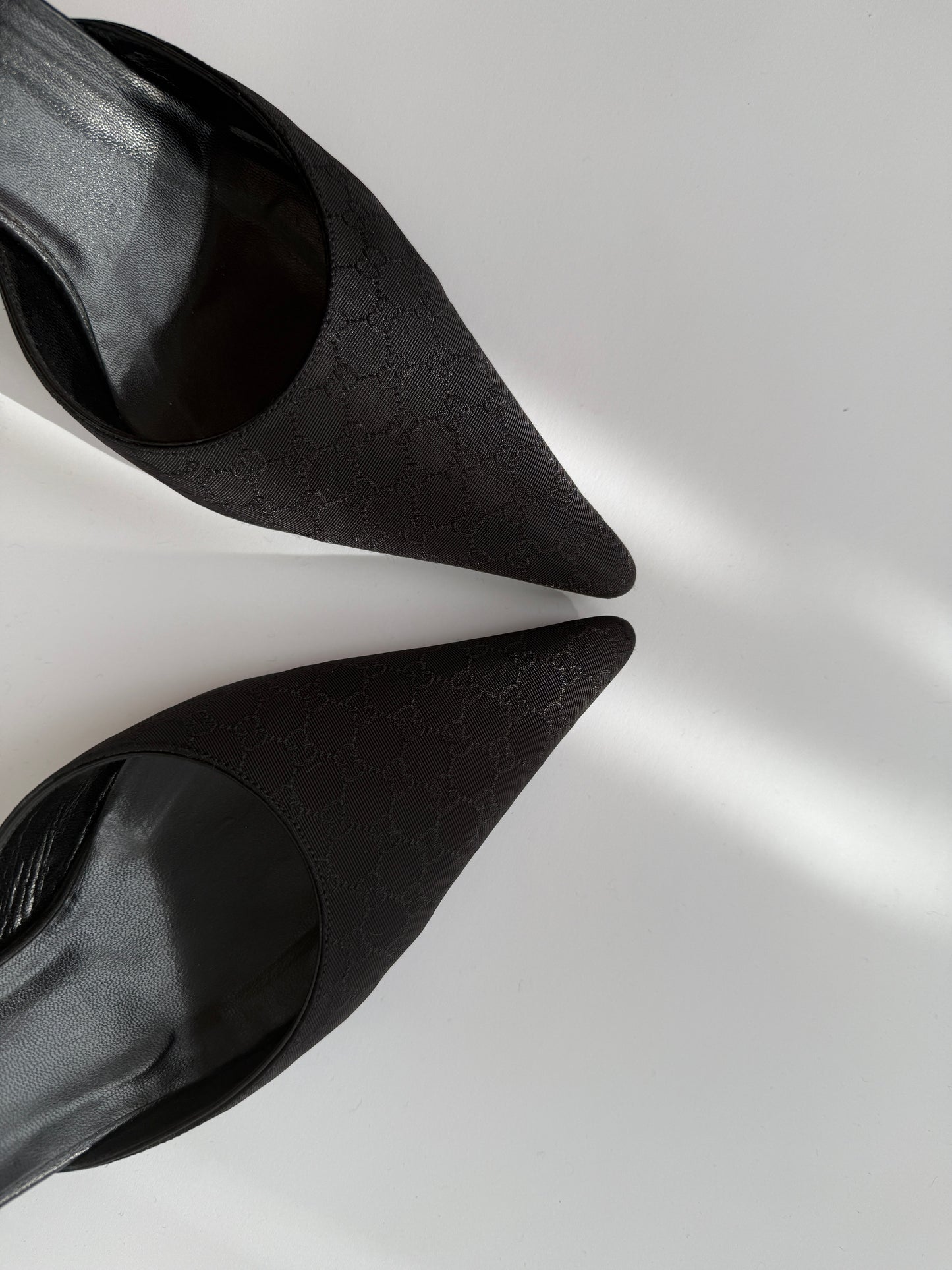 Gucci Vintage Black Pointed Toe Monogram Mules (IT 37/US 7/UK 4)