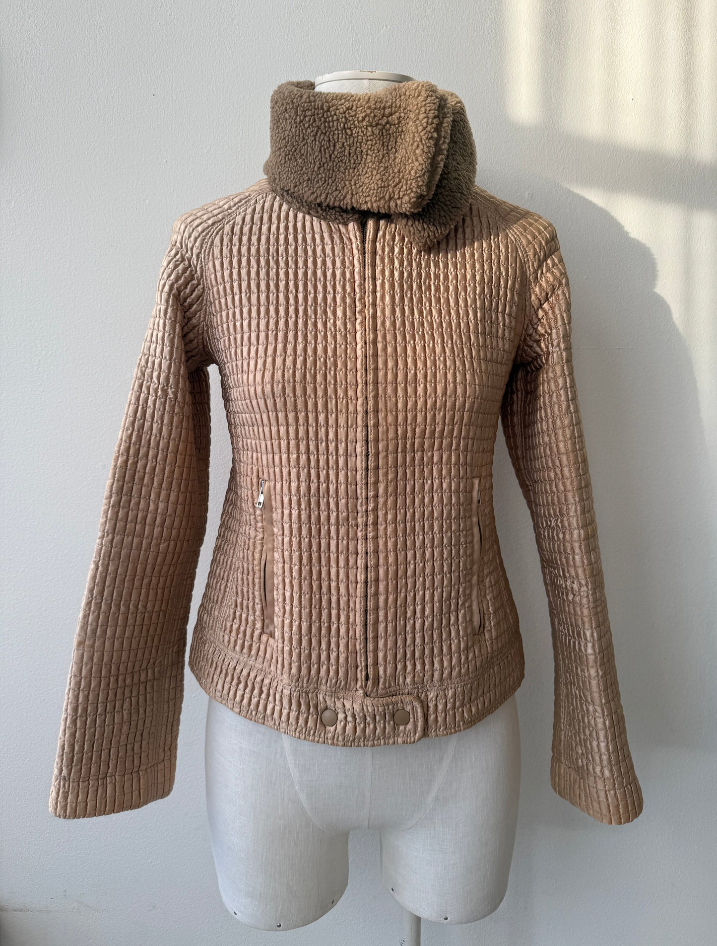 Miu Miu F/W 2002 Gold Quilted Faux Shearling Runway Jacket