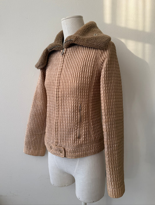 Miu Miu F/W 2002 Gold Quilted Faux Shearling Runway Jacket