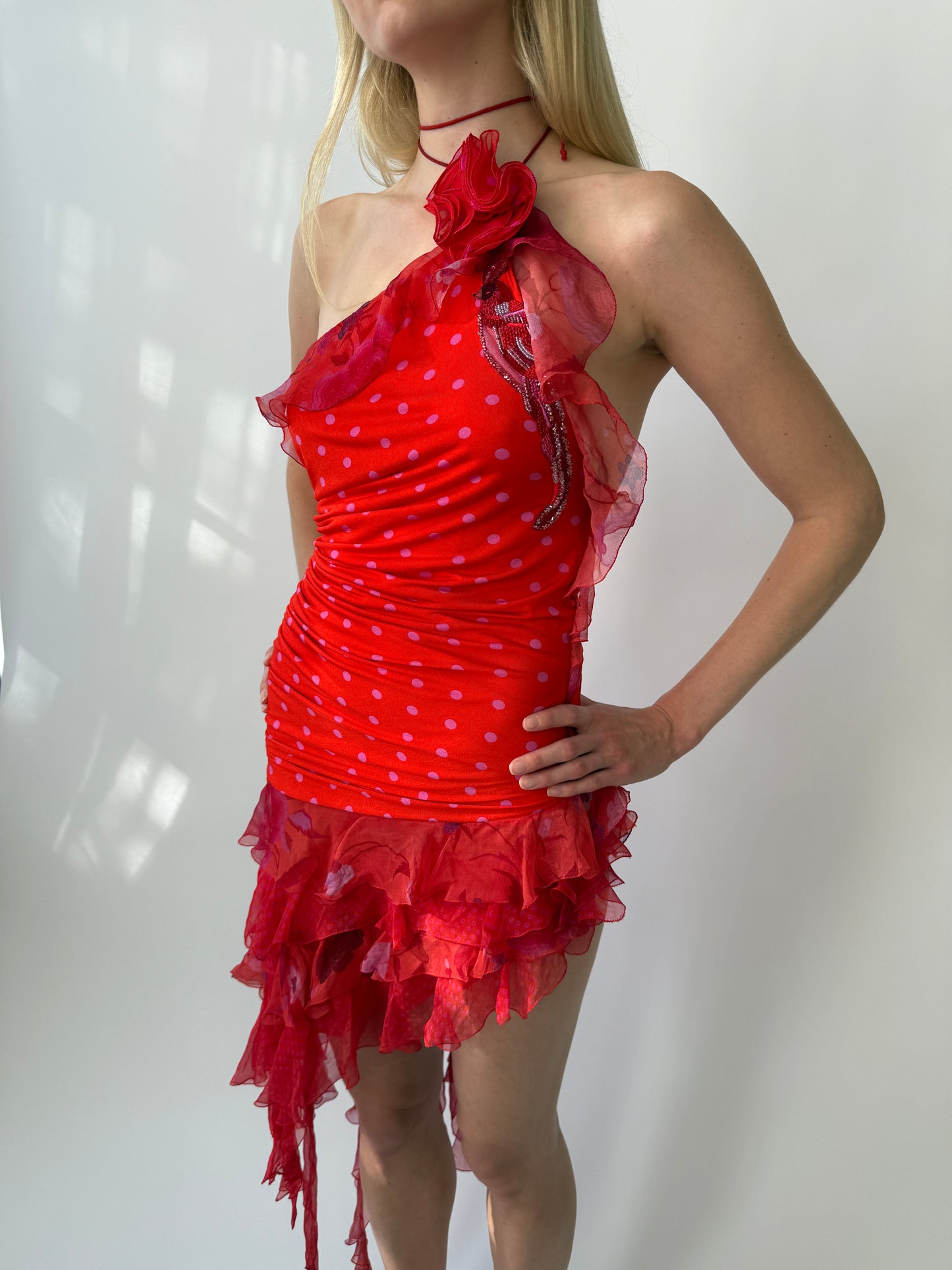 Emanuel Ungaro S/S 2003 Ruffle Halter Runway Dress (XS)