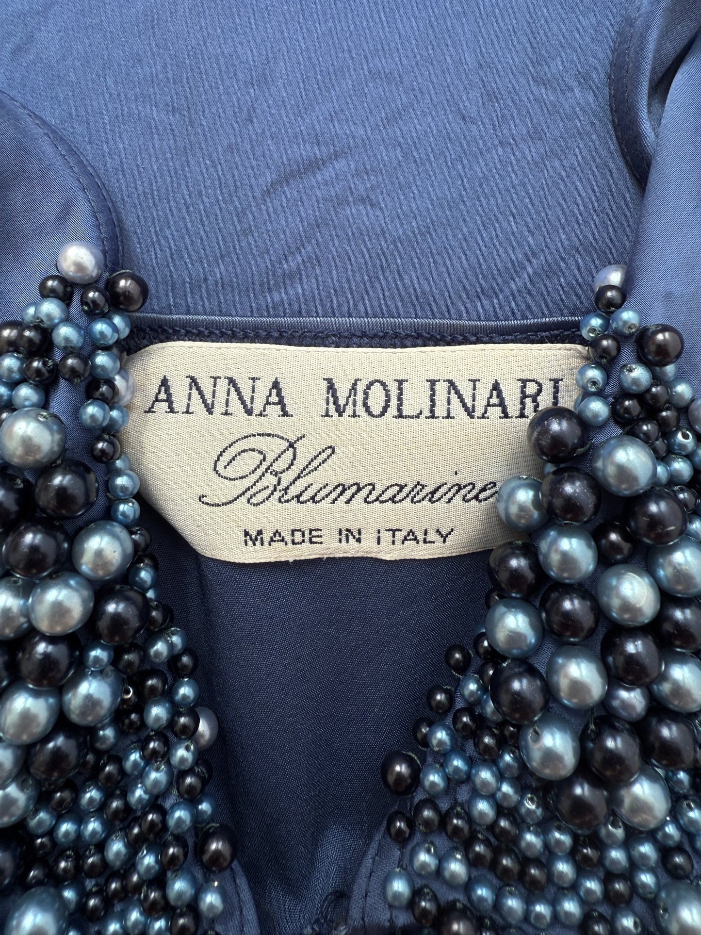 Blumarine S/S 1990 Vintage Blue Pearl Halter Dress (XS-M)