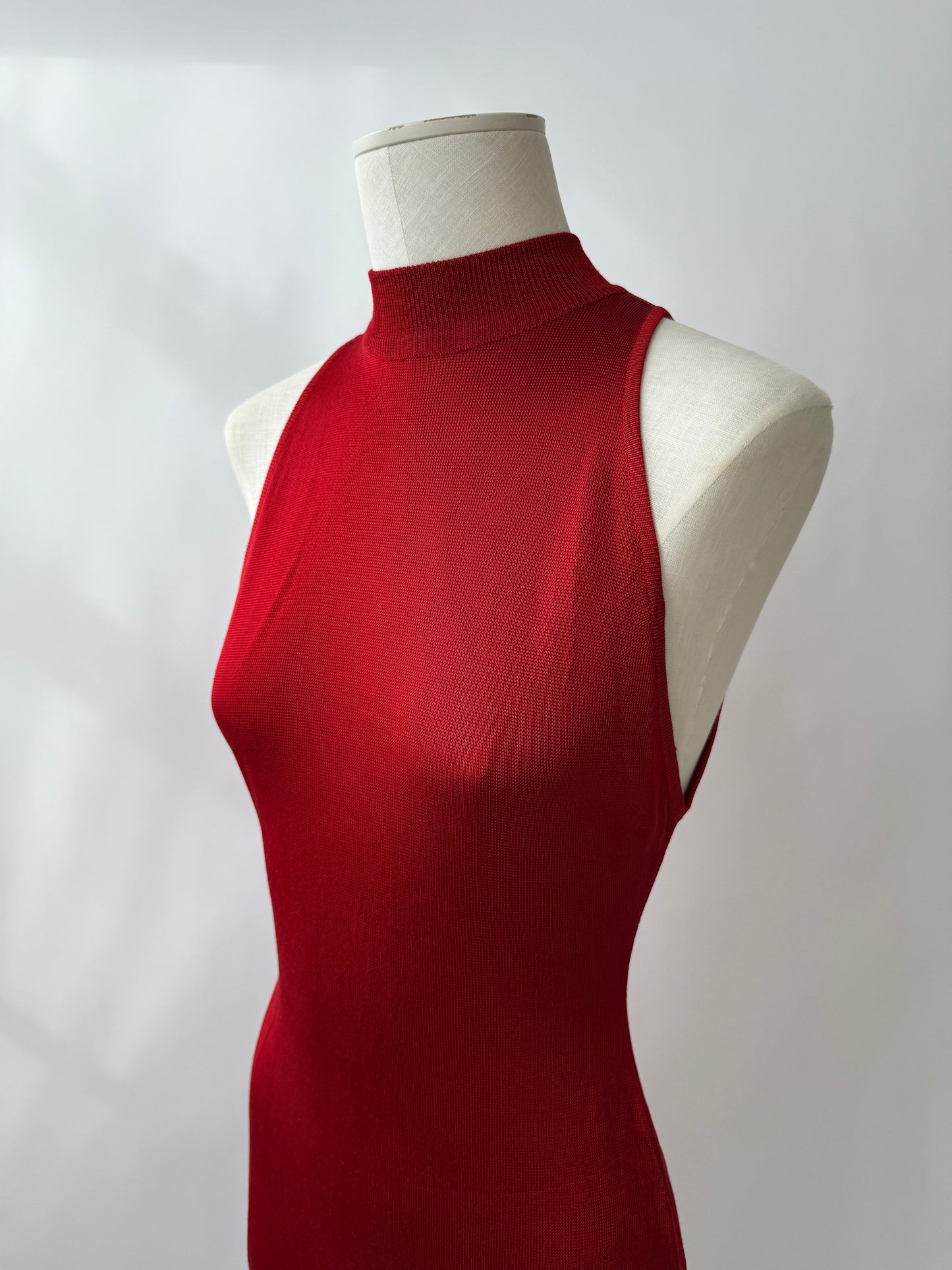 Close up of the front of the rare and vintage 1986 Azzedine Alaia dress on a mannequin.