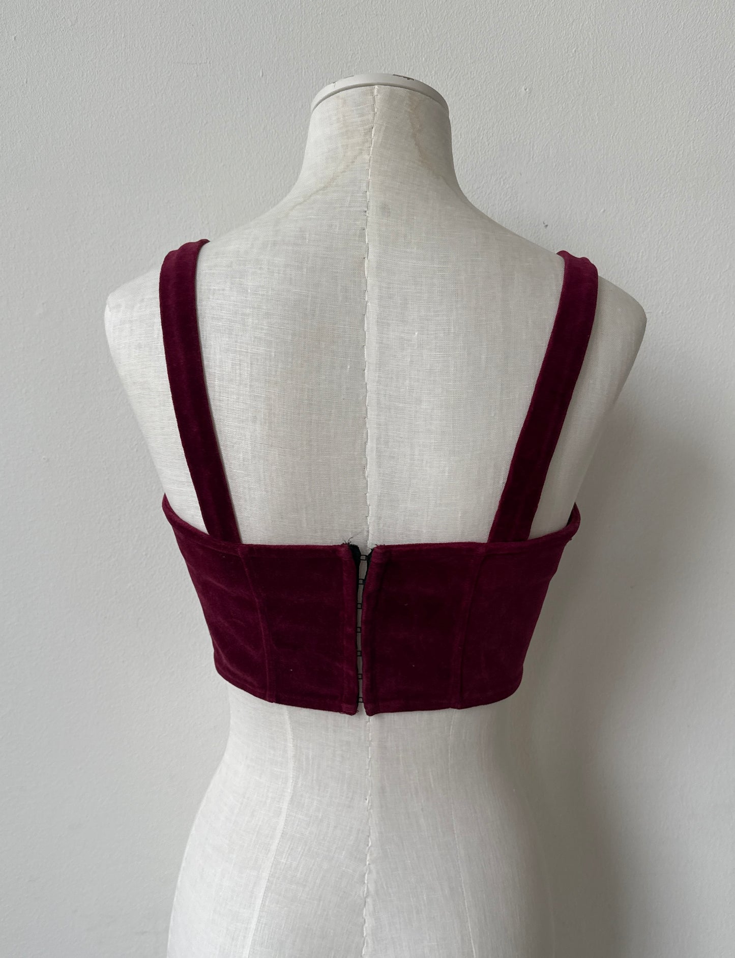Blumarine 1990 Velour Burgundy Corset Bra Top with Beads