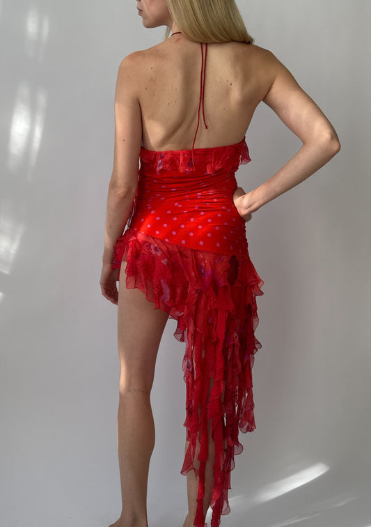 Emanuel Ungaro S/S 2003 Ruffle Halter Runway Dress (XS)