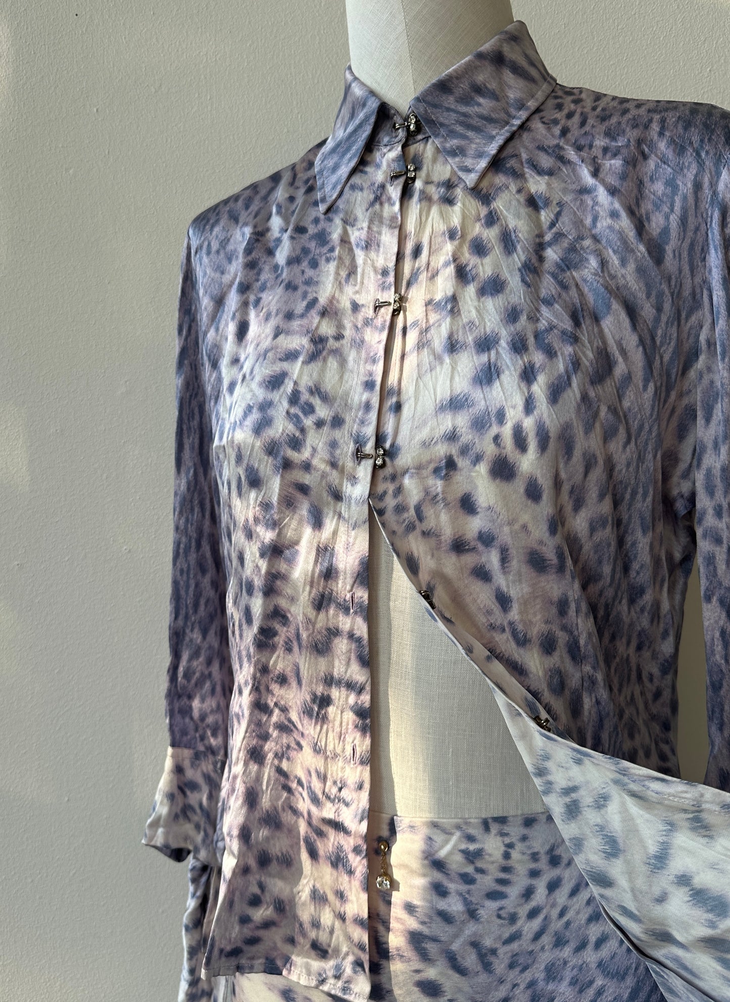 Roberto Cavalli S/S 2000 Silk Leopard Print Set Purple in size S/M