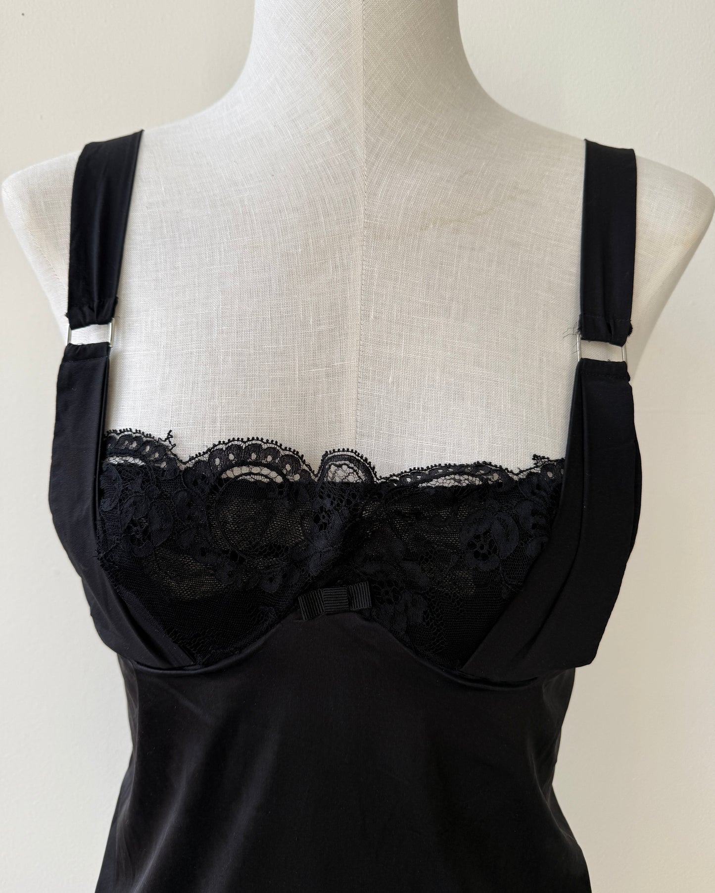 Dolce & Gabbana 00's Vintage Black Silk Lingerie Bustier Top in size S with a Lace Trim