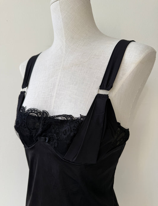Dolce & Gabbana 00's Vintage Black Silk Lingerie Bustier Top in size S with a Lace Trim