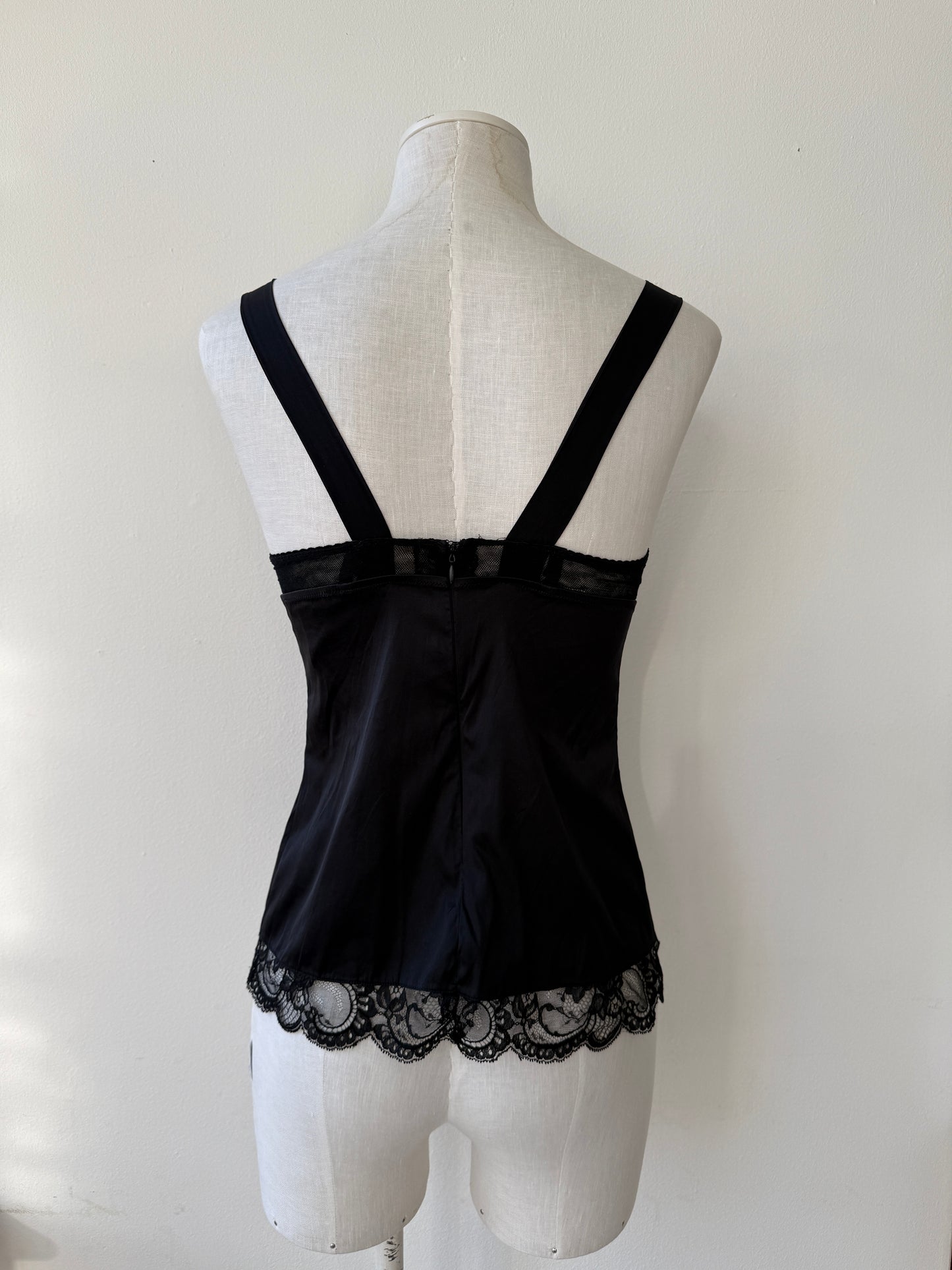 Dolce & Gabbana 00's Vintage Black Silk Lingerie Bustier Top in size S with a Lace Trim