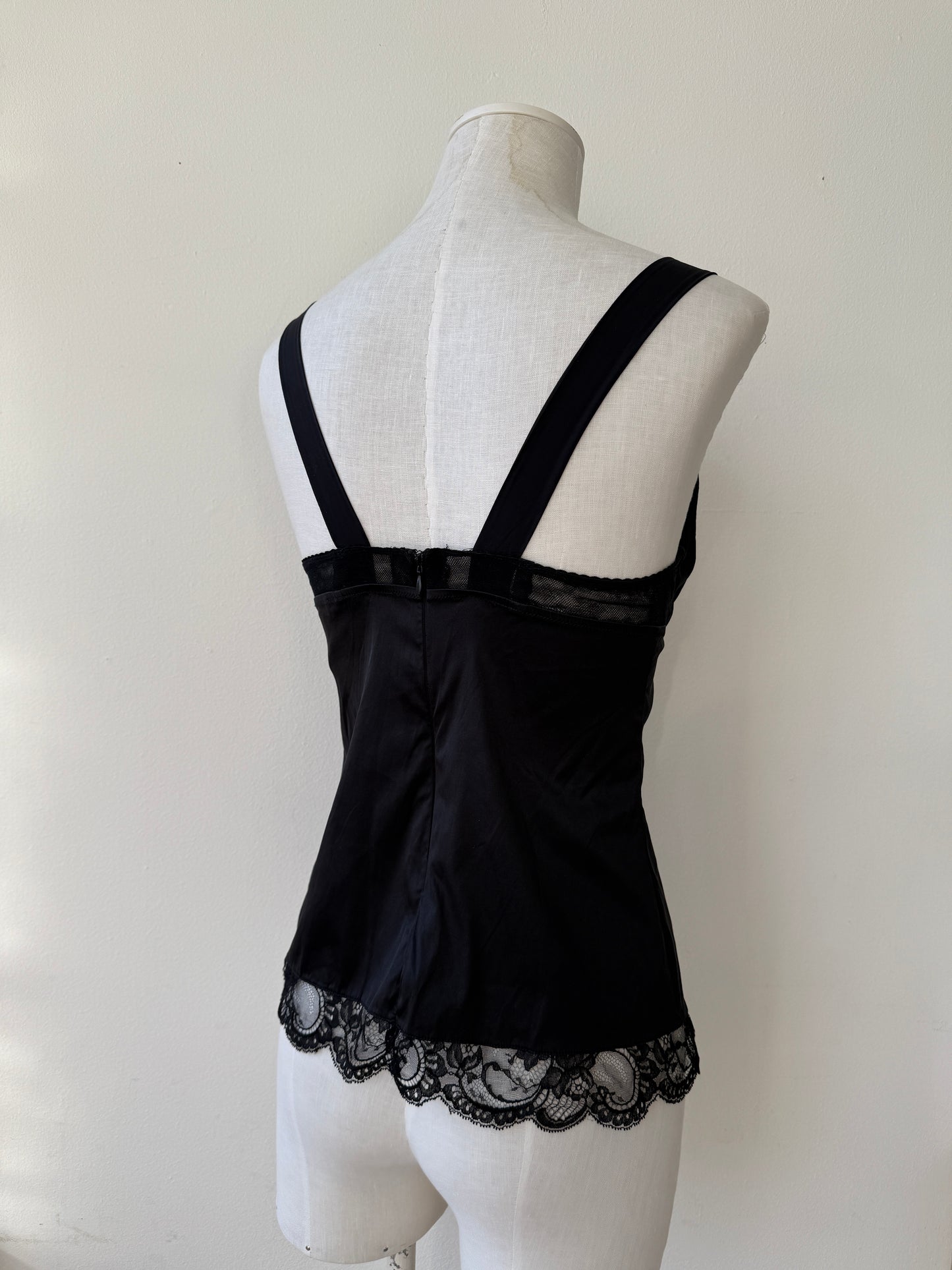 Dolce & Gabbana 00's Vintage Black Silk Lingerie Bustier Top in size S with a Lace Trim