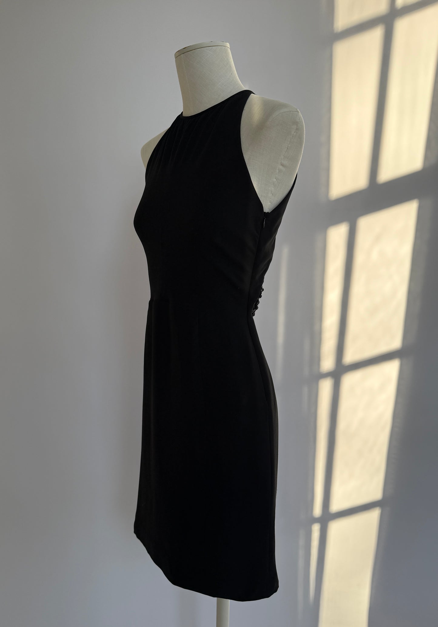 Valentino F/W 2001 Black Silk Beaded Backless Mini Dress