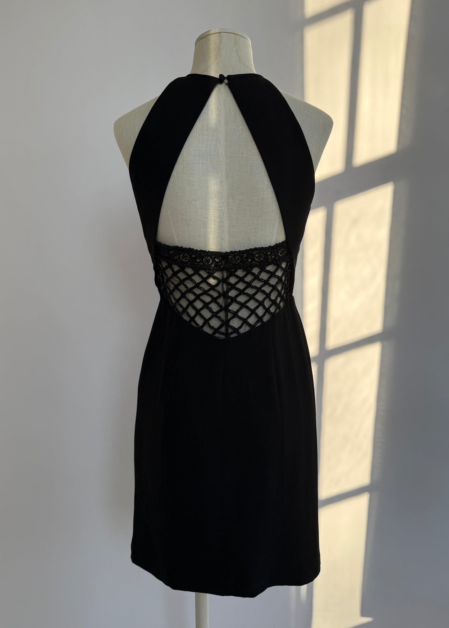 Valentino F/W 2001 Black Silk Beaded Backless Mini Dress