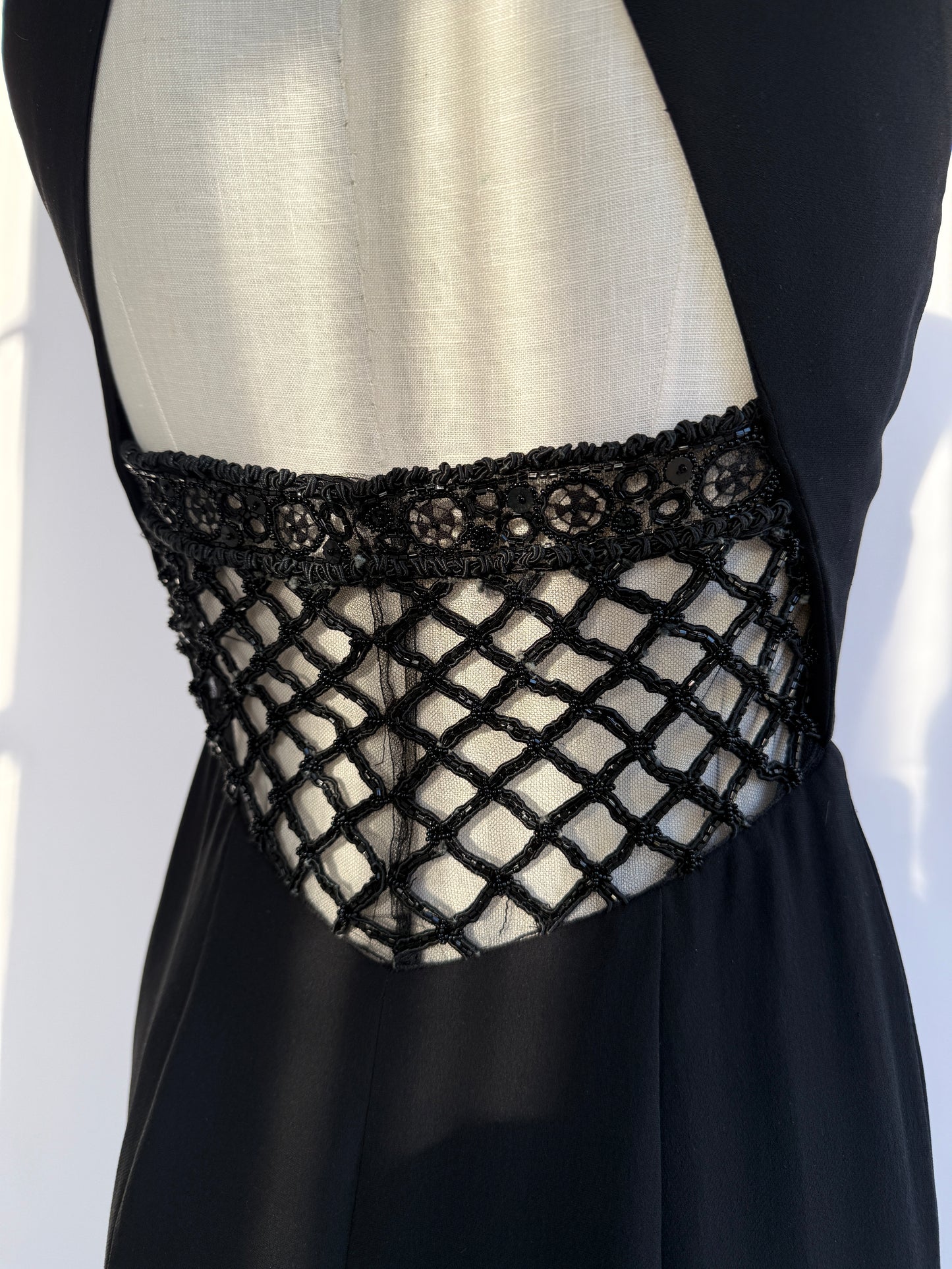 Valentino F/W 2001 Black Silk Beaded Backless Mini Dress