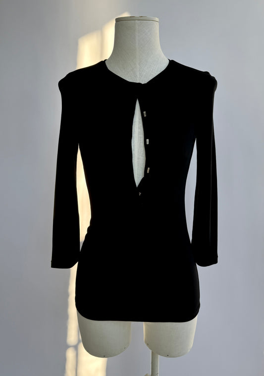 Gucci by Tom Ford 1997 Black Deep V Sliders Top with 3/4 Sleeves in size XS/S