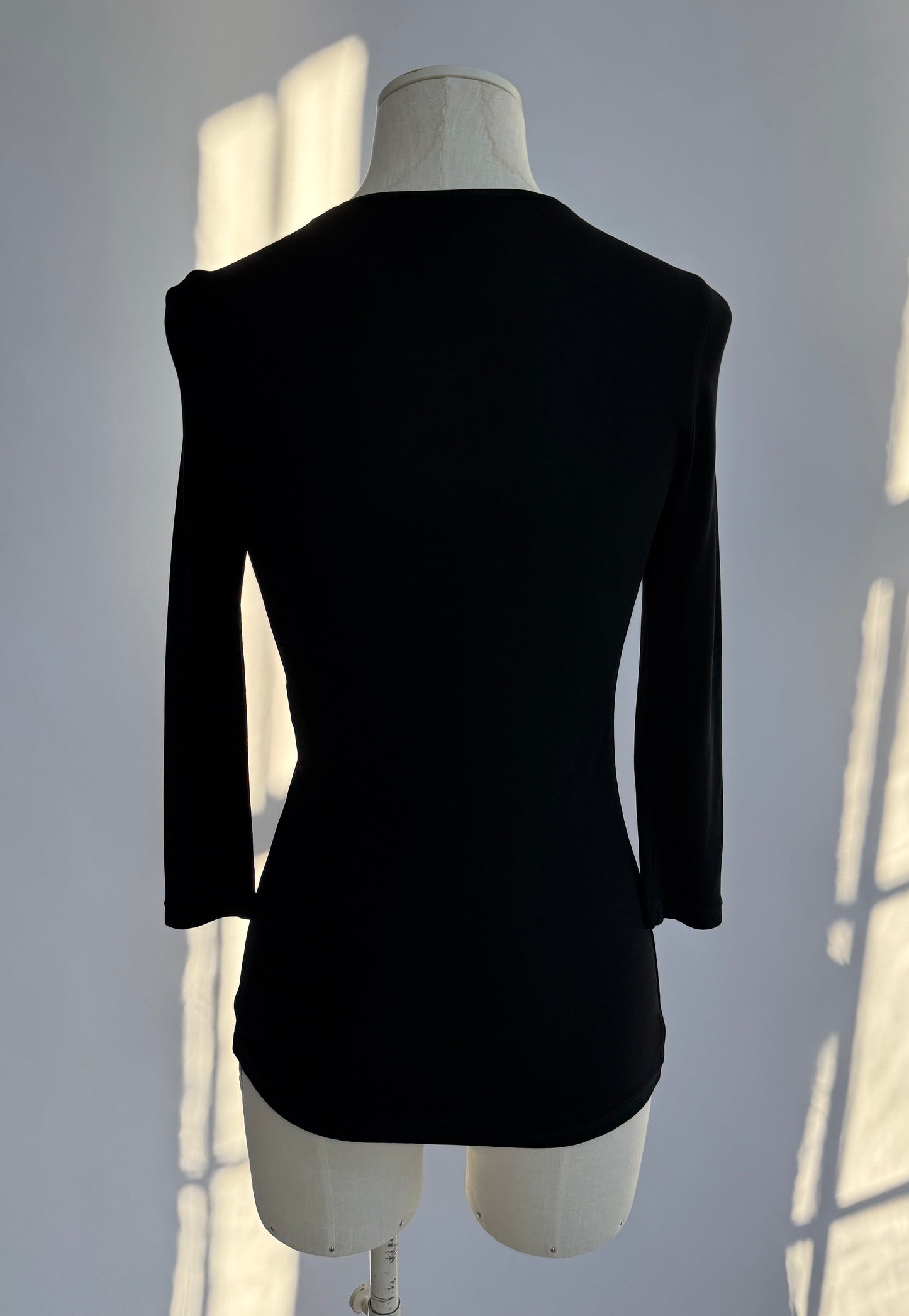Gucci by Tom Ford 1997 Black Deep V Sliders Top with 3/4 Sleeves in size XS/S