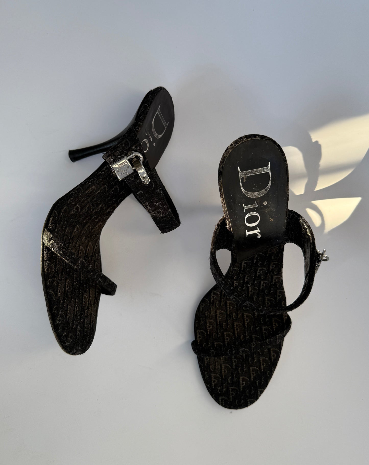 Christian Dior by Galliano Vintage Black Monogram Mules with Silver Lock & Keys Hardware in size IT 37,5/US 7,5/UK 5.