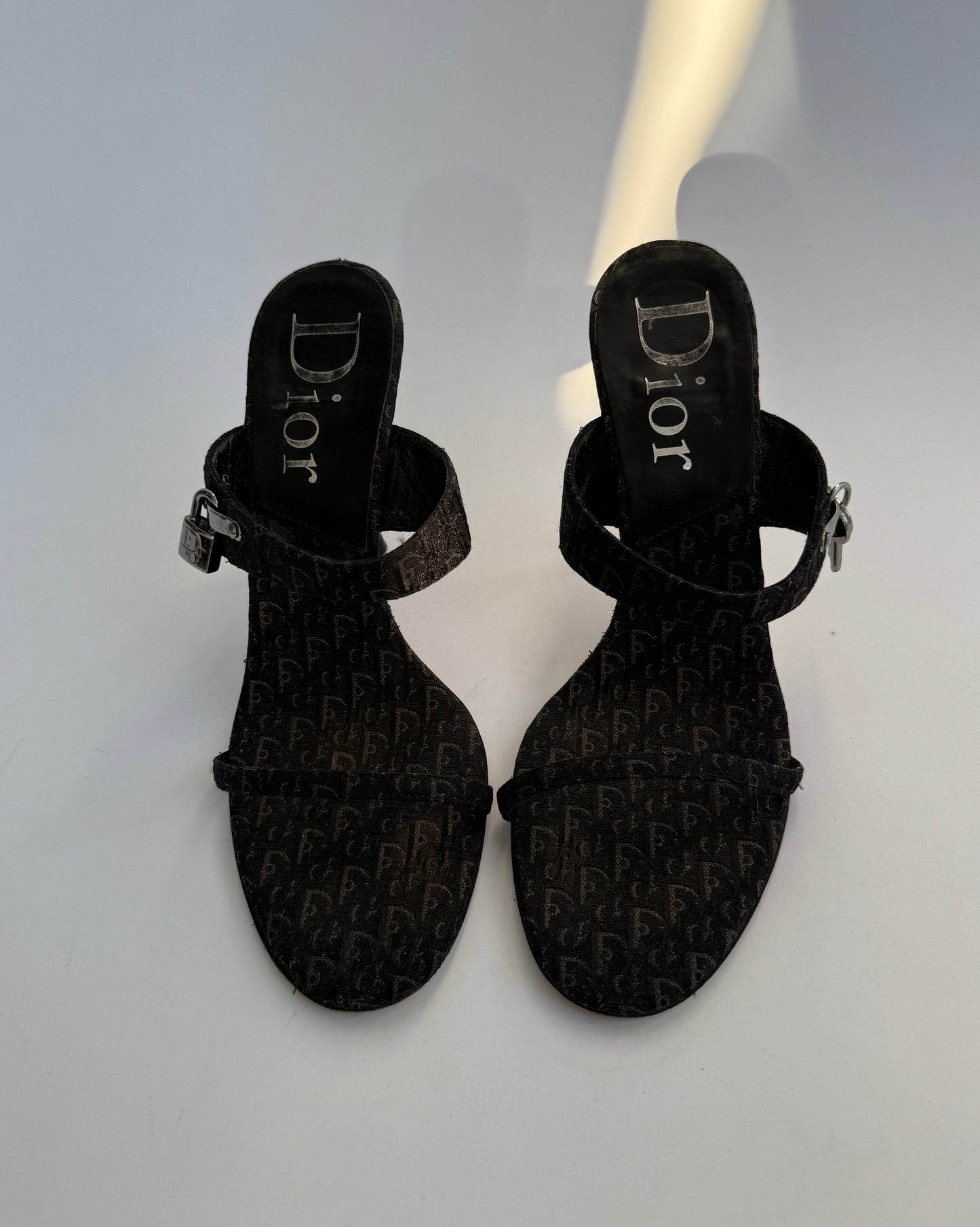 Christian Dior by Galliano Vintage Black Monogram Mules with Silver Lock & Keys Hardware in size IT 37,5/US 7,5/UK 5.