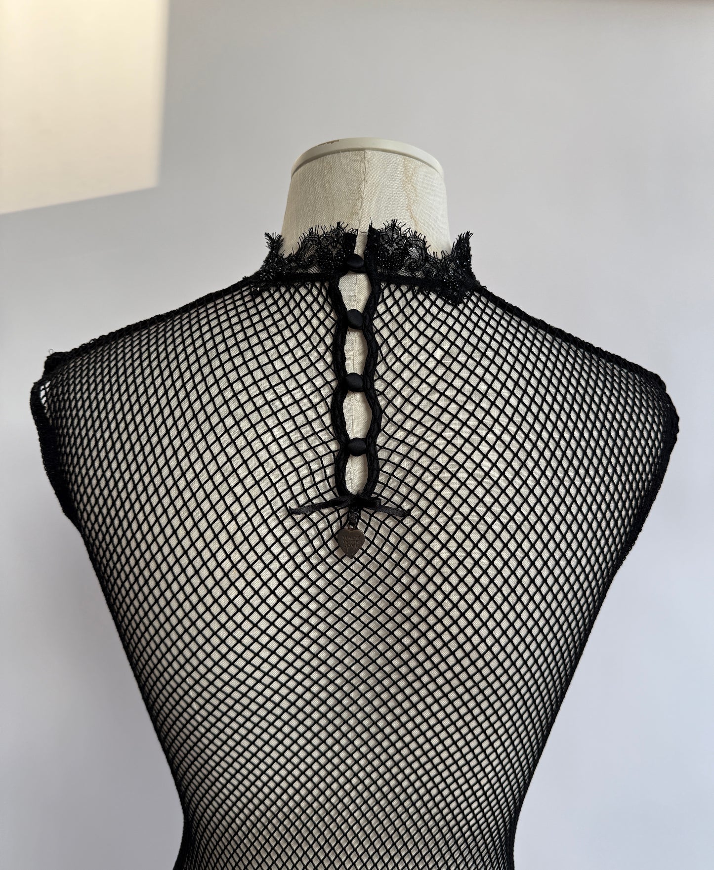 Vintage La Perla S/S 2008 Black Label Embellished Mesh Dragon Bodysuit in size S/M.