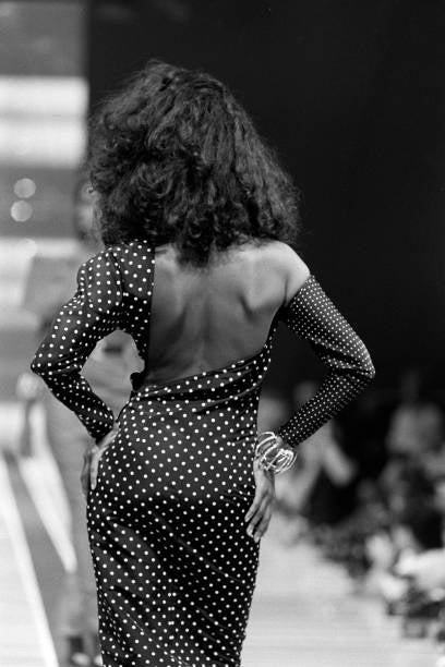 Versace S/S 1987 Runway Polkadot One Shoulder Silk Dress in size S.