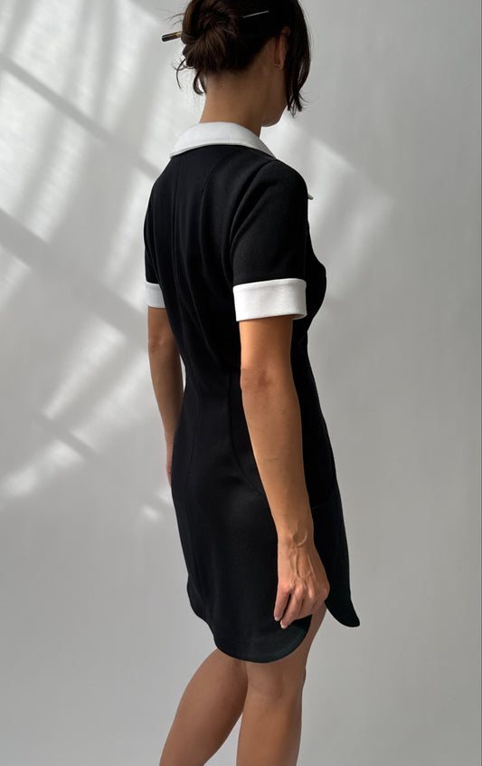 Dolce & Gabbana S/S 1996 Vintage Runway Black and White Collar Mini Dress (S/M)