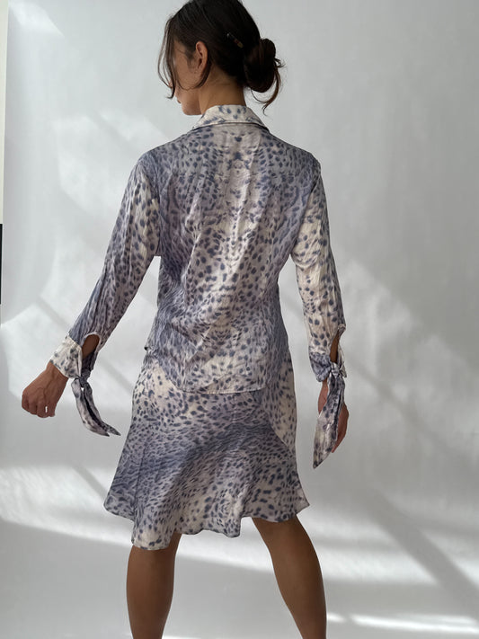 Roberto Cavalli S/S 2000 Silk Leopard Print Set in Purple (XS-M)