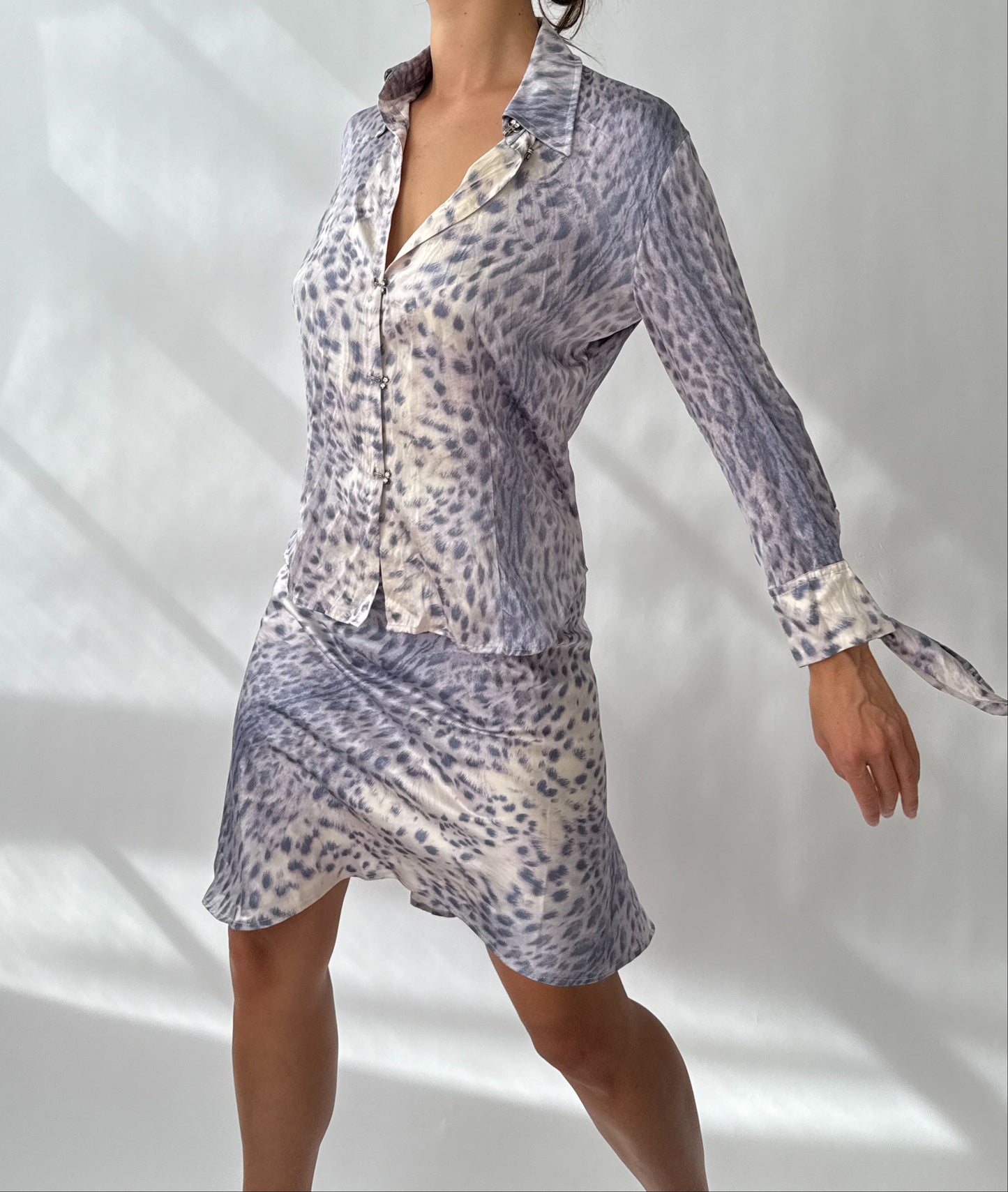 Roberto Cavalli S/S 2000 Silk Leopard Print Set in Purple (XS-M)