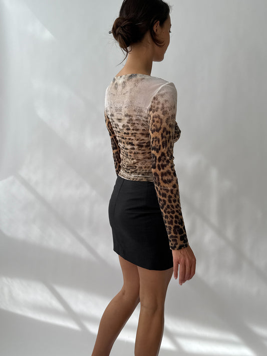 Roberto Cavalli S/S 2002 Mesh Lace up Leopard Top (S)