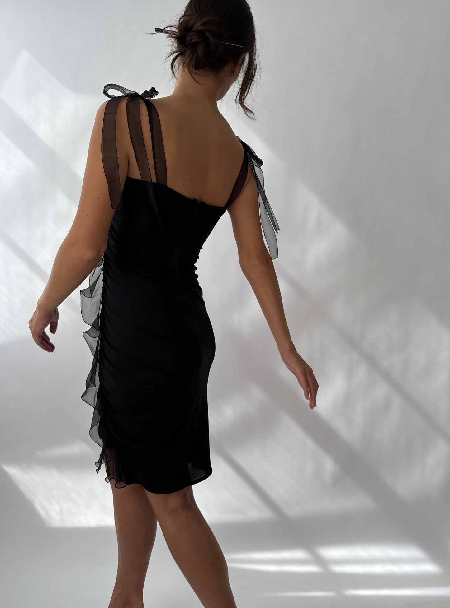 Emanuel Ungaro F/W 2003 Runway Black Silk Ruched Dress (S)