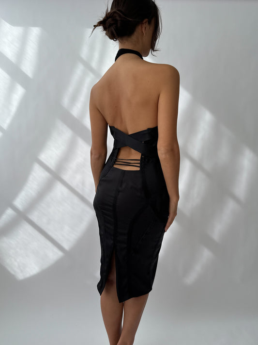 Gucci by Tom Ford F/W 2003 Black Silk Halter Runway Dress (M/L)