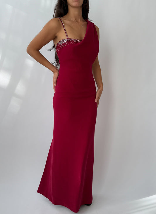 Versace 1998 Red Rhinestone Embellished Gown (S)