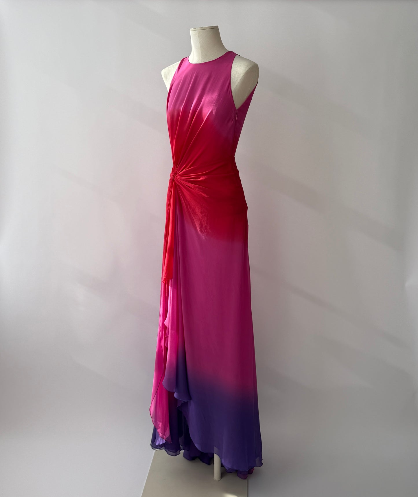 Vintage Versace F/W 2002 Runway Pink Ombre Open Back Silk Dress in size S.