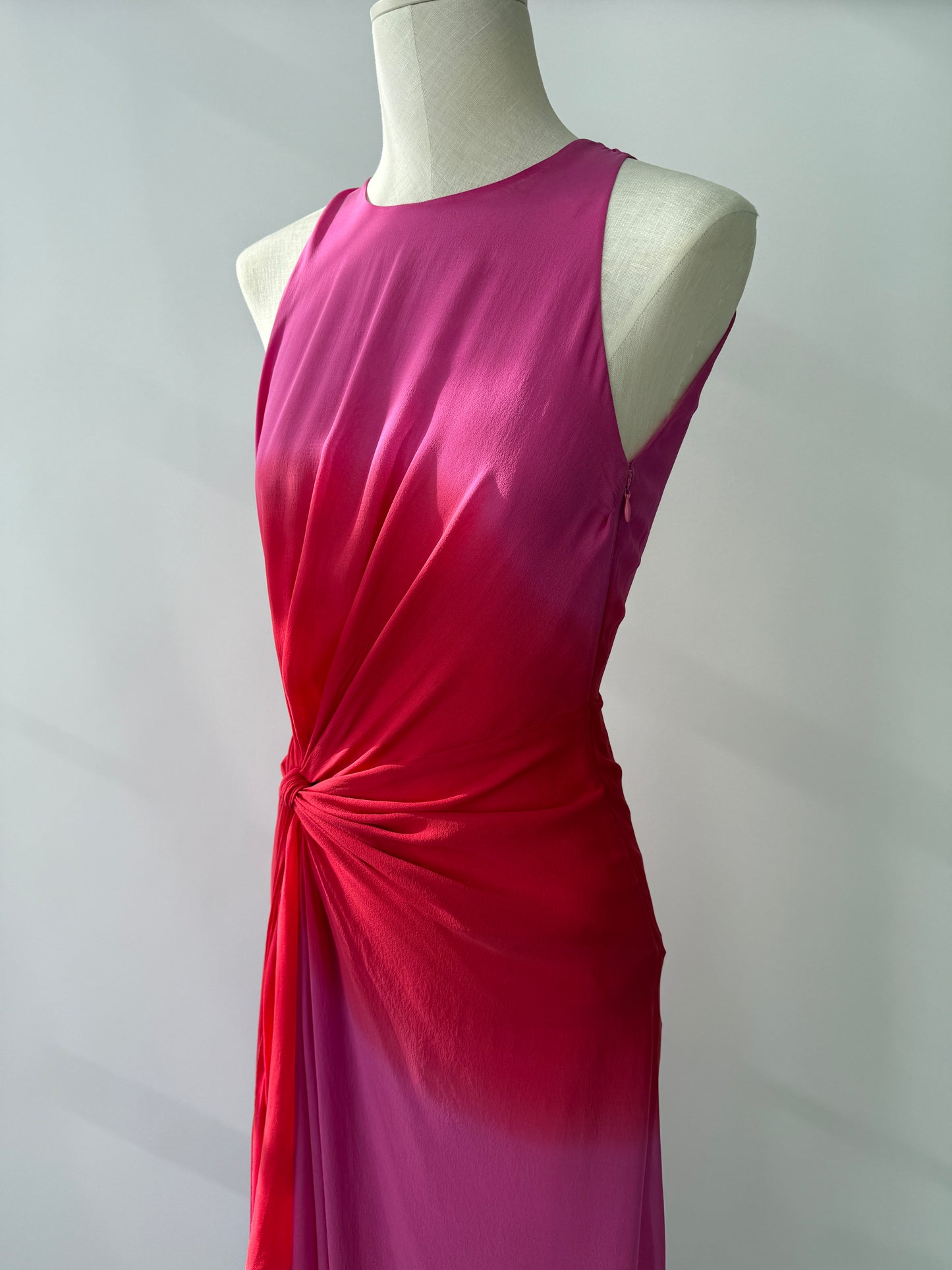 Vintage Versace F/W 2002 Runway Pink Ombre Open Back Silk Dress in size S.
