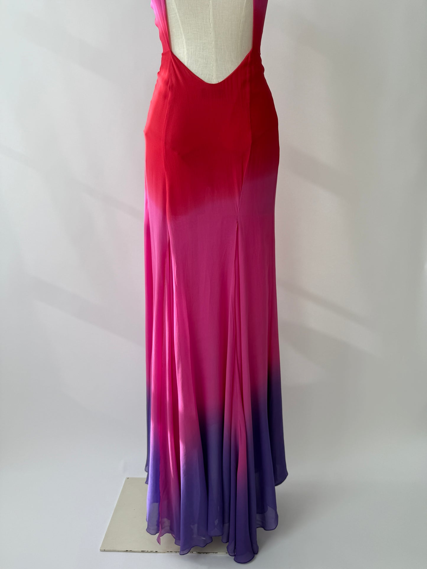 Vintage Versace F/W 2002 Runway Pink Ombre Open Back Silk Dress in size S.