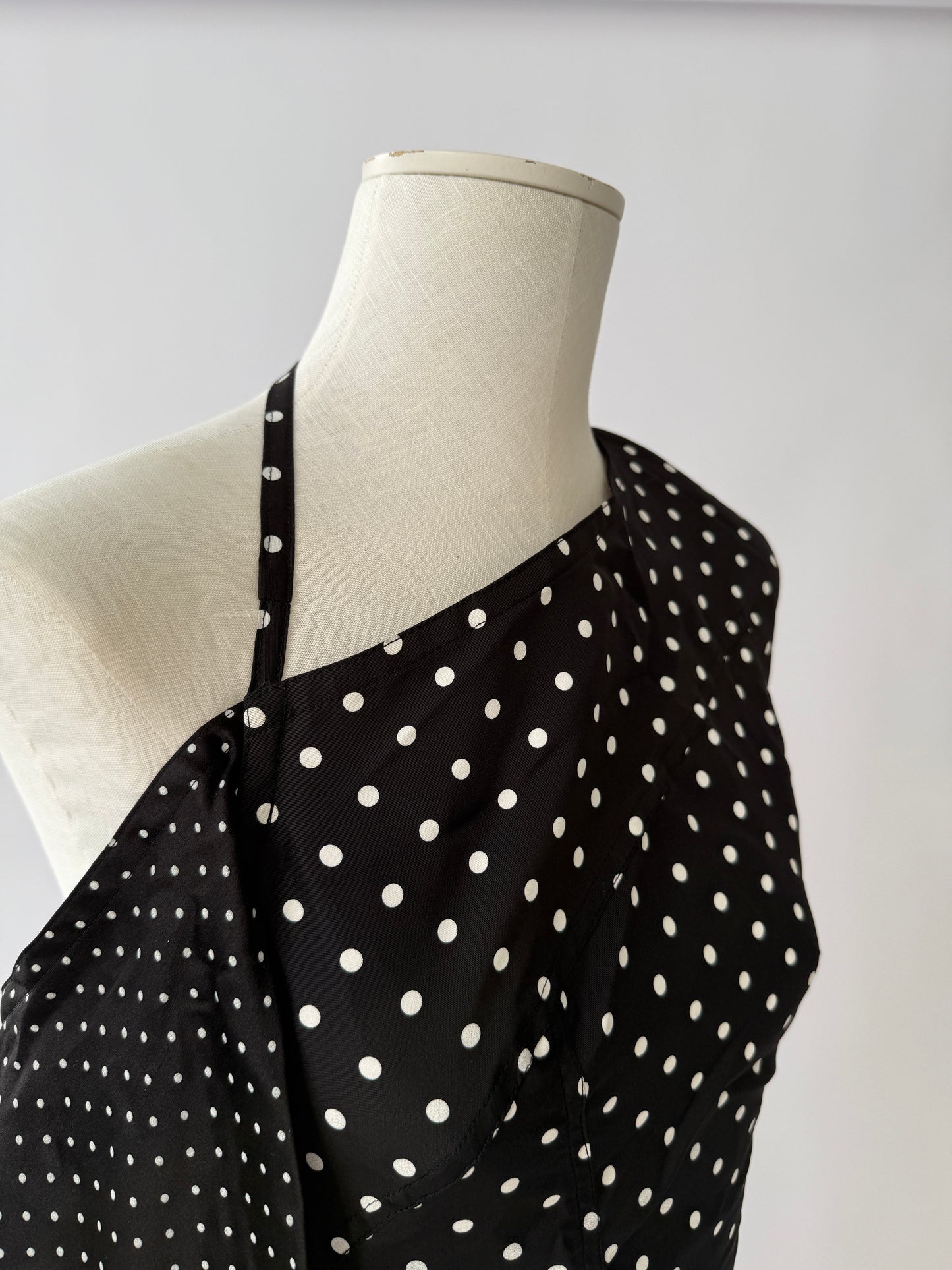 Versace S/S 1987 Runway Polkadot One Shoulder Silk Dress in size S.
