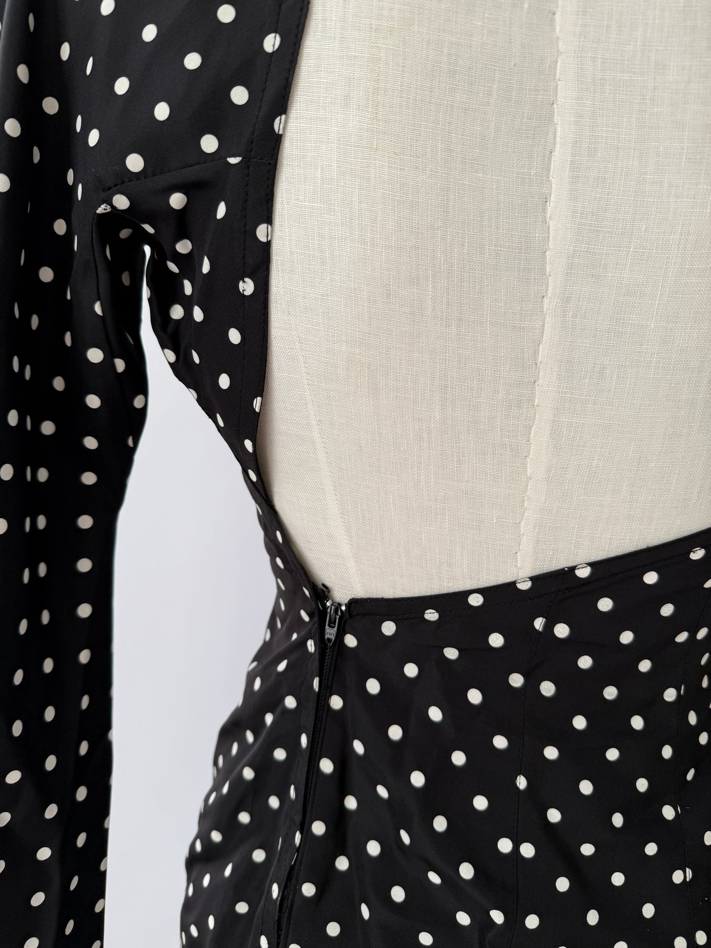 Versace S/S 1987 Runway Polkadot One Shoulder Silk Dress in size S.