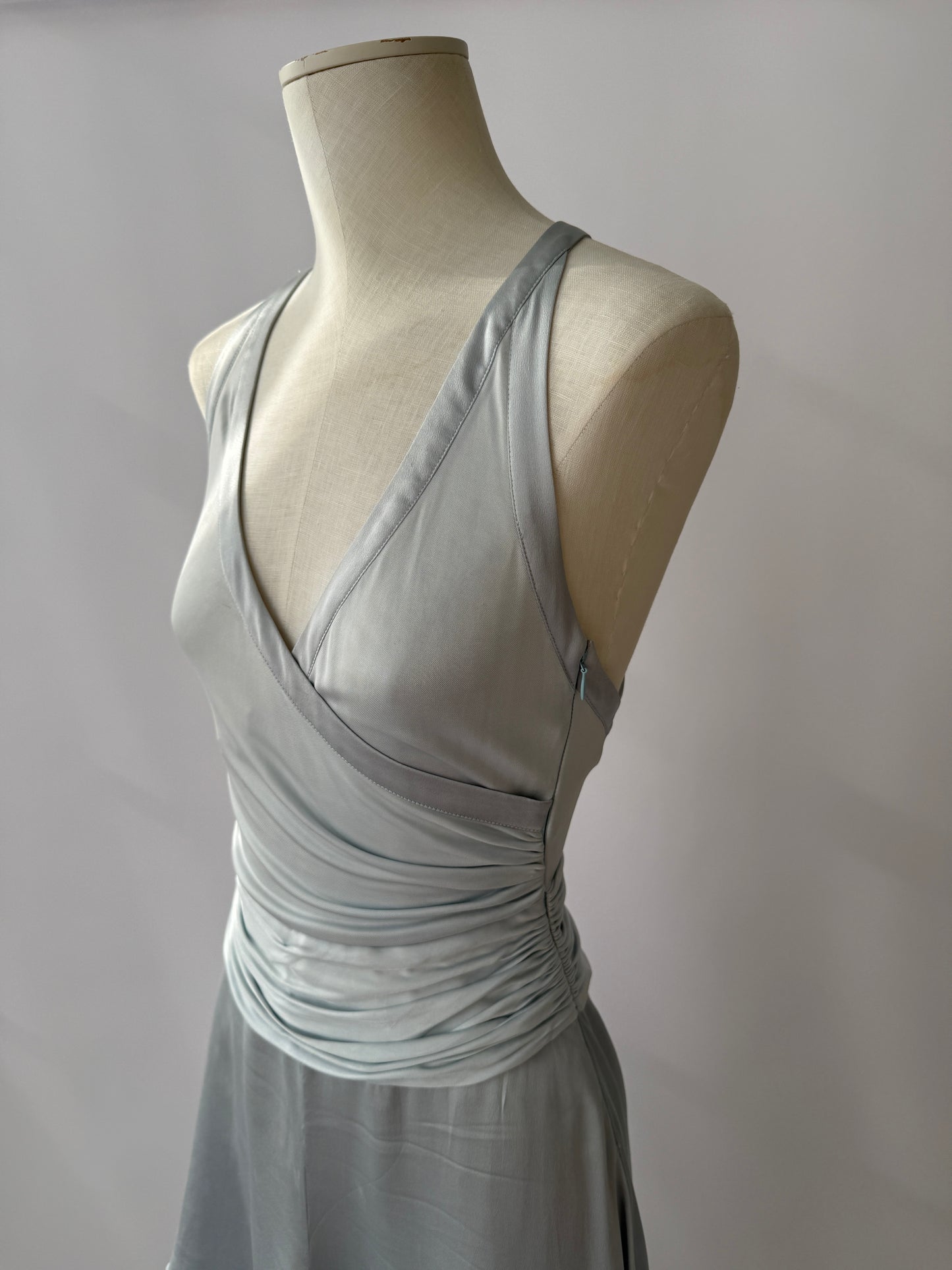 Versace S/S 2005 Vintage Light Blue Plunging Silk Asymmetric Dress (S/M)