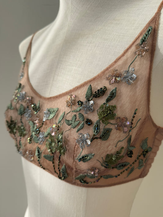 La Perla Vintage Embroidered and Sequinned Sheer Bra in size 75B/70C/75C.