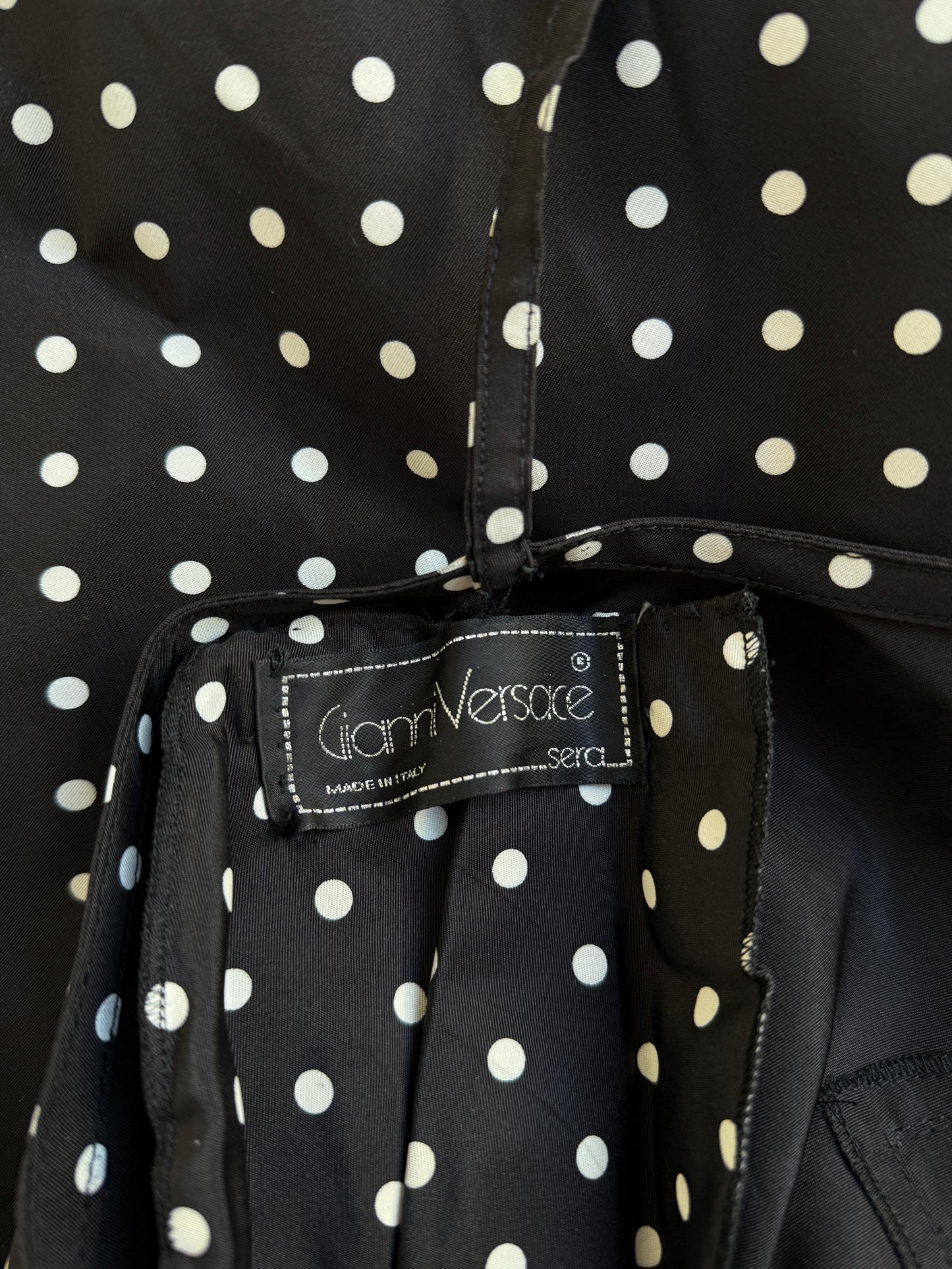 Versace S/S 1987 Runway Polkadot One Shoulder Silk Dress in size S.