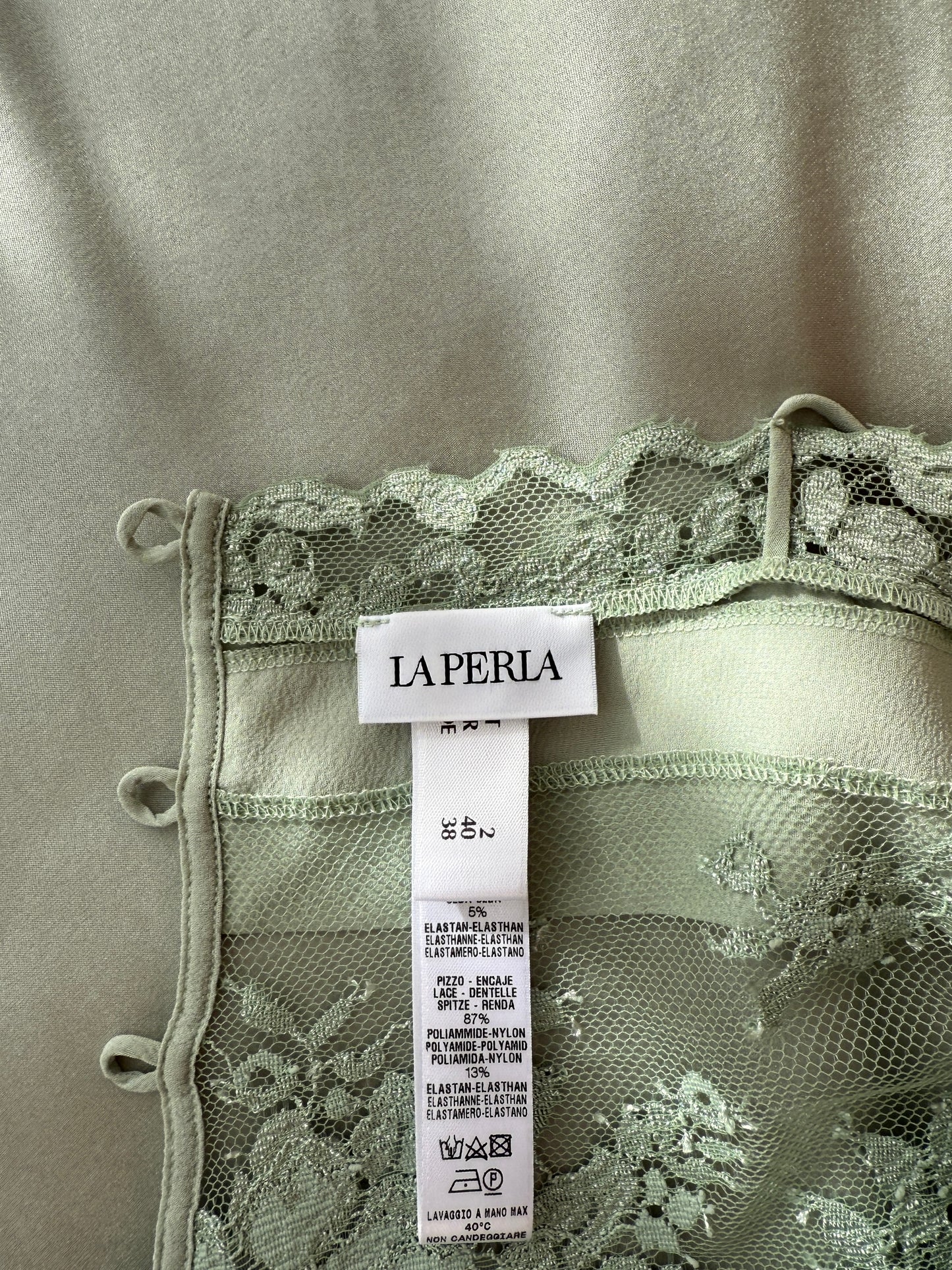 La Perla Soft Pastel Green Silk and Lace Lingerie Mini Slip Dress (S/M)