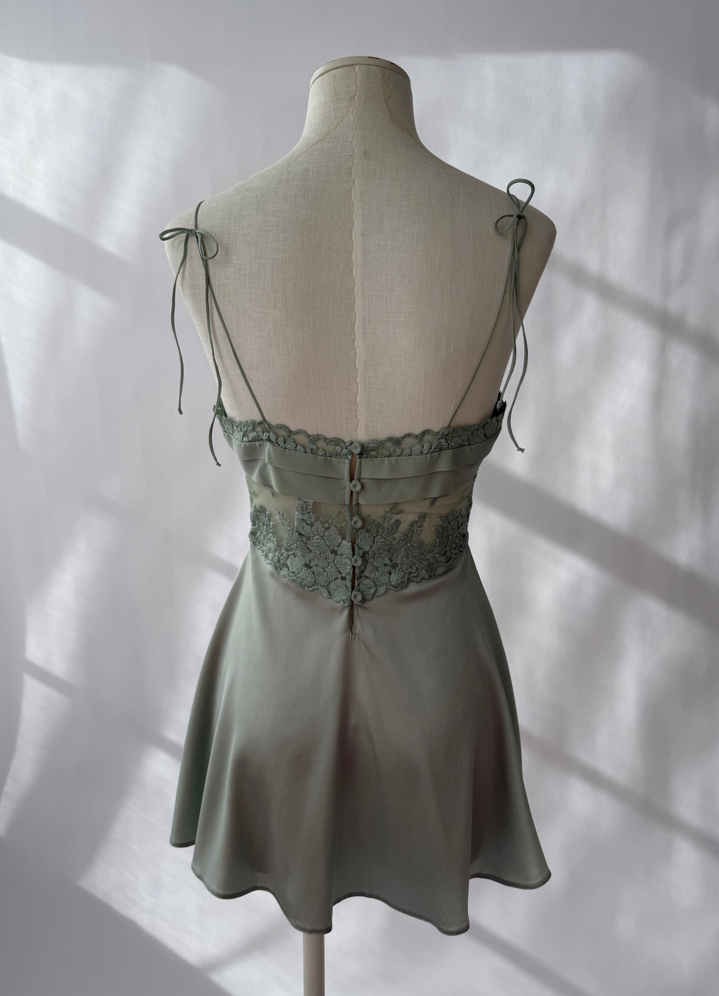 La Perla Soft Pastel Green Silk and Lace Lingerie Mini Slip Dress (S/M)