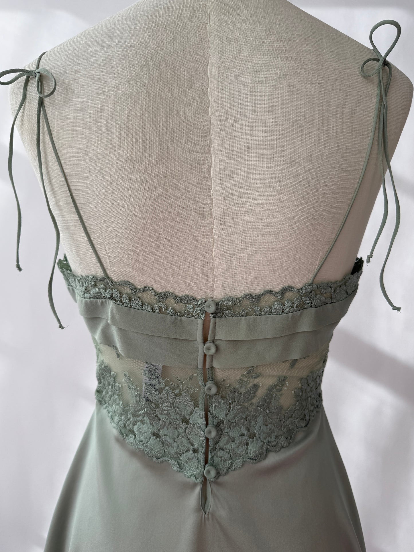 La Perla Soft Pastel Green Silk and Lace Lingerie Mini Slip Dress (S/M)