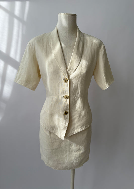 Chantal Thomass Vintage Off-White Linen Skirt Suit (XS/S)