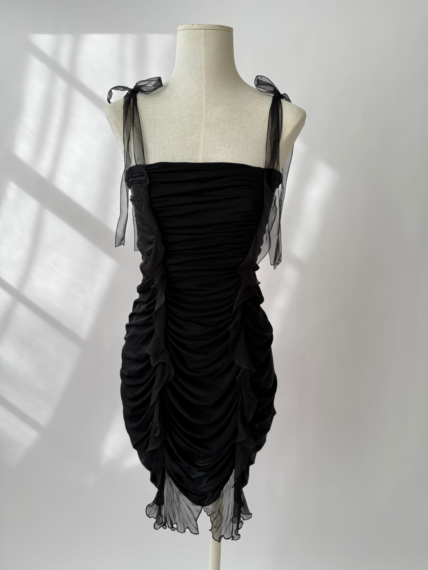Emanuel Ungaro F/W 2003 Runway Black Silk Ruched Dress (S)