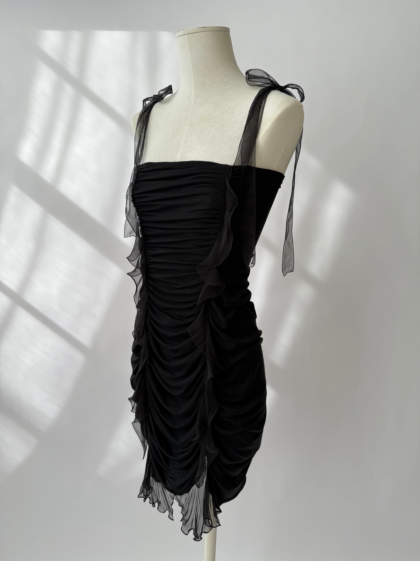 Emanuel Ungaro F/W 2003 Runway Black Silk Ruched Dress (S)