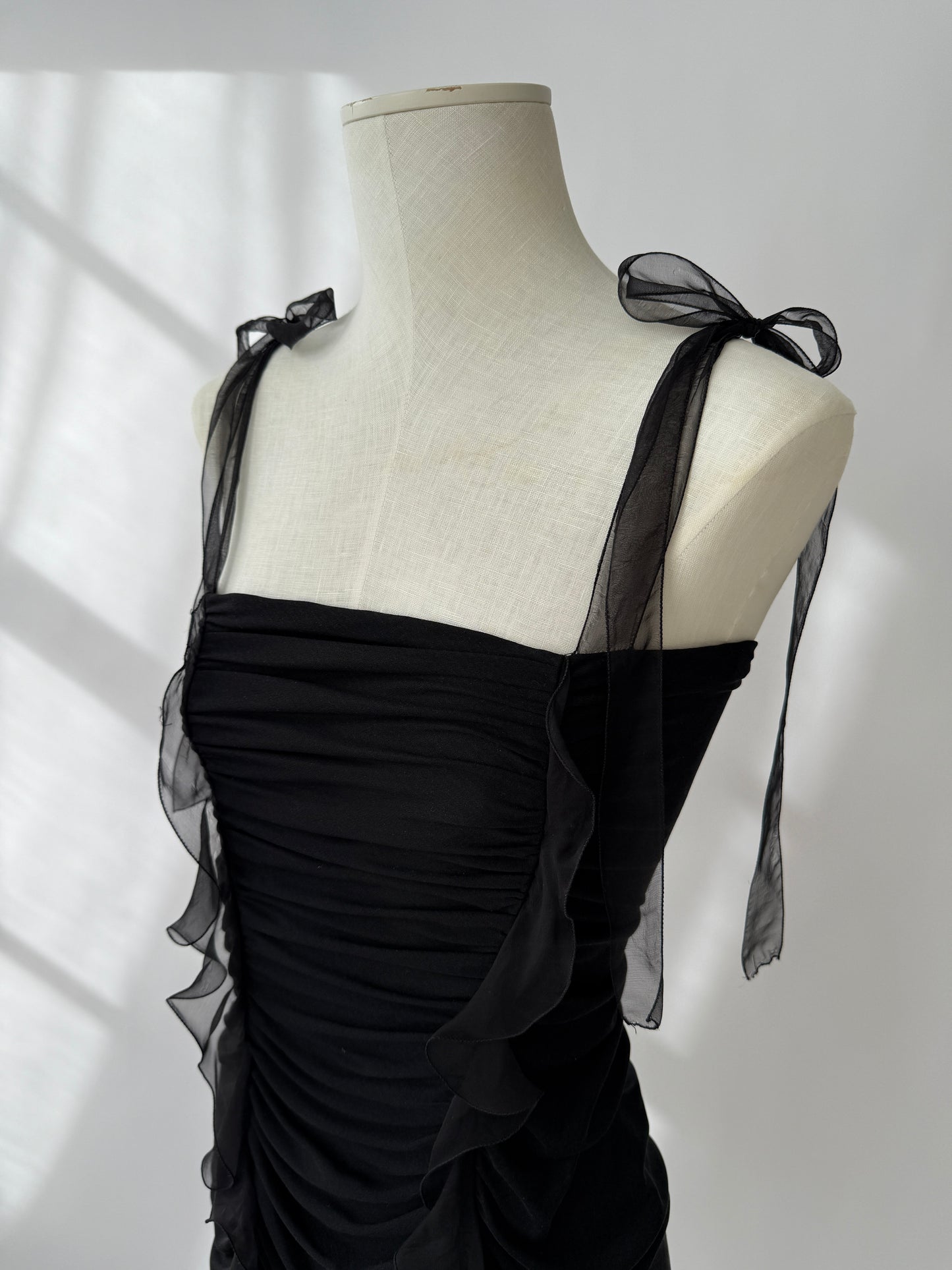 Emanuel Ungaro F/W 2003 Runway Black Silk Ruched Dress (S)