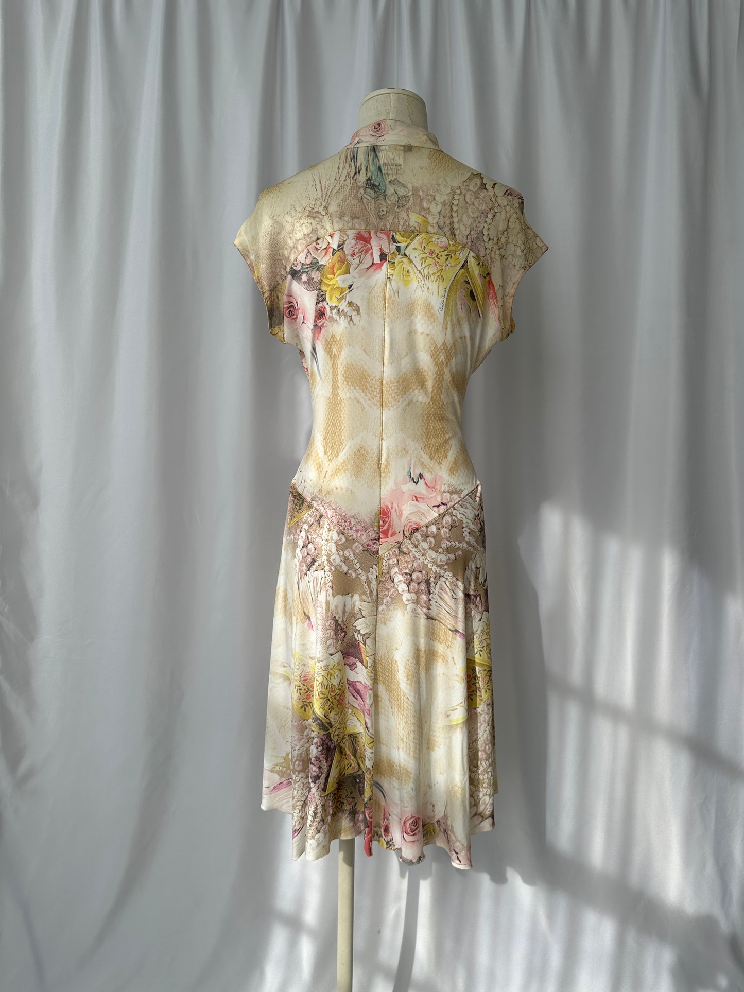 Roberto Cavalli S/S 2003 Angels and Roses Print Silk Dress