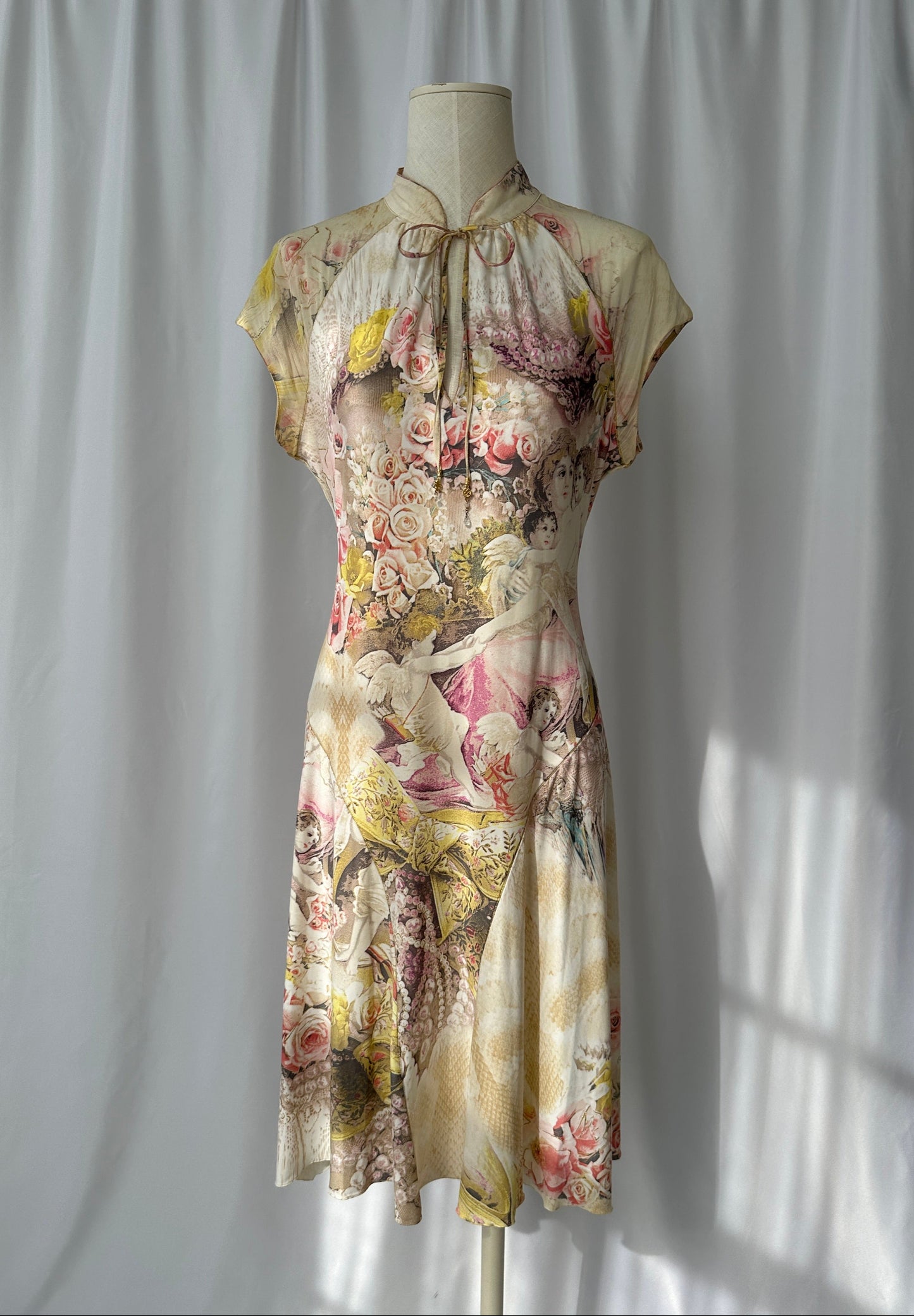 Roberto Cavalli S/S 2003 Angels and Roses Print Silk Dress