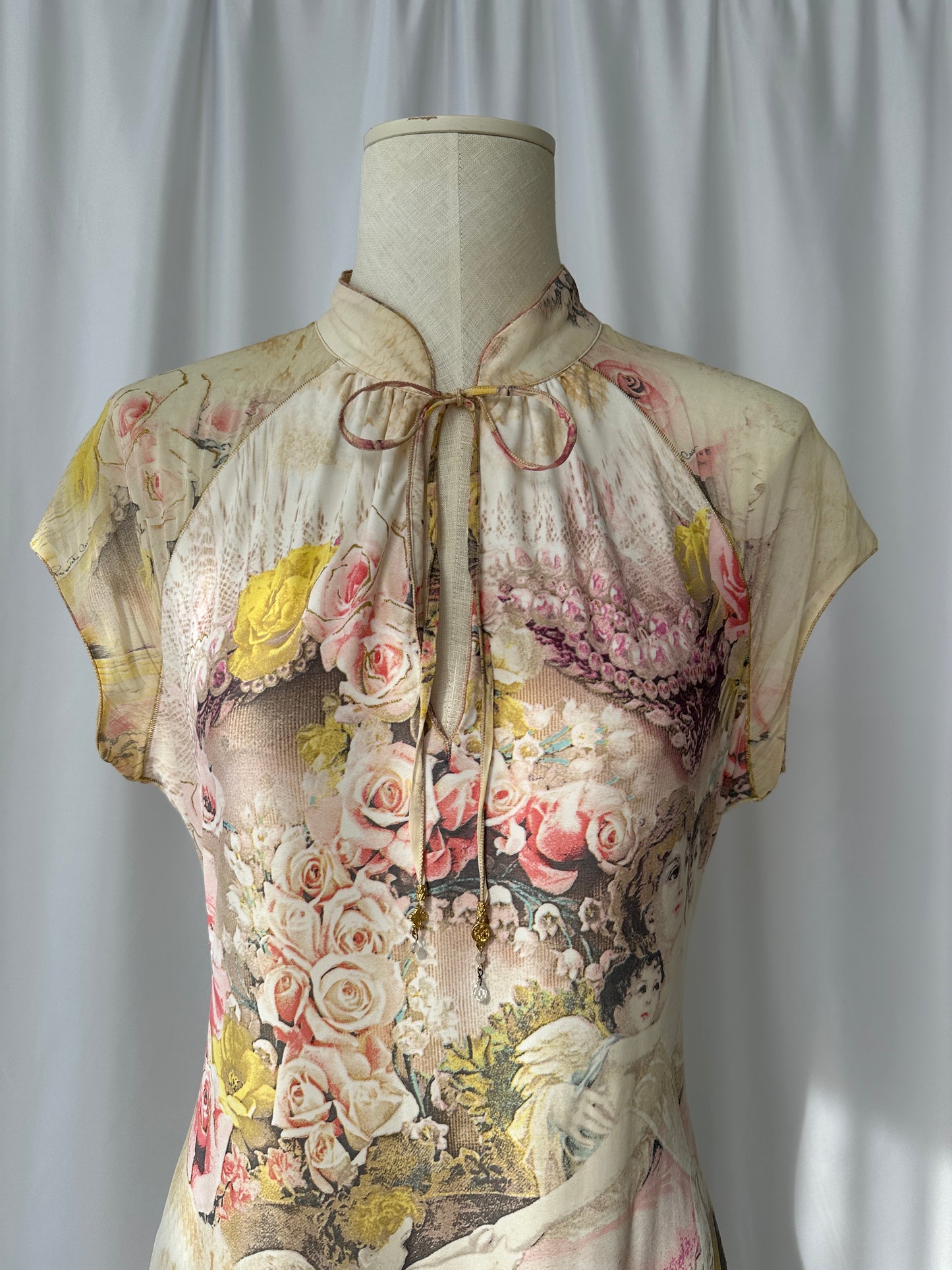 Roberto Cavalli S/S 2003 Angels and Roses Print Silk Dress