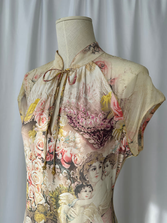 Roberto Cavalli S/S 2003 Angels and Roses Print Silk Dress