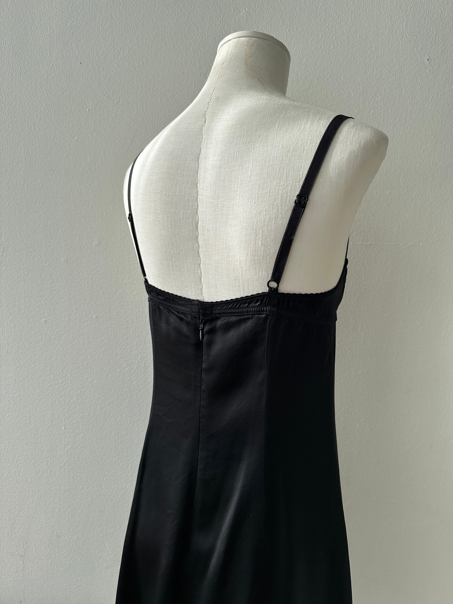 Dolce & Gabbana 90's/early 00’s Black Silk Slip Dress with Built-in Bra and Lace Trim in size M